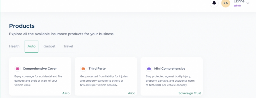 list of our Auto insurance products
