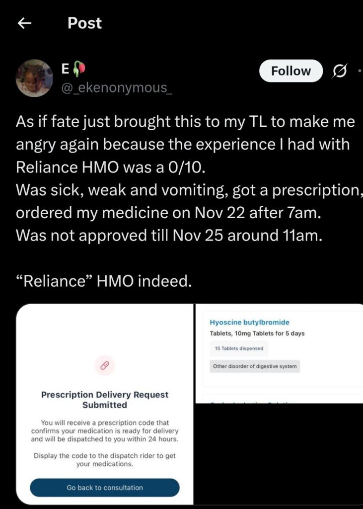 Reliance HMO long waiting period despite medical emergency